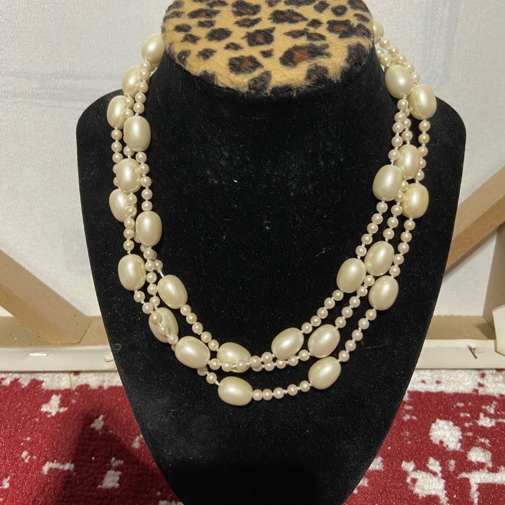 Vintage Monet Faux Pearl Necklace With Silver Tone Toggle, Decorative Clasp